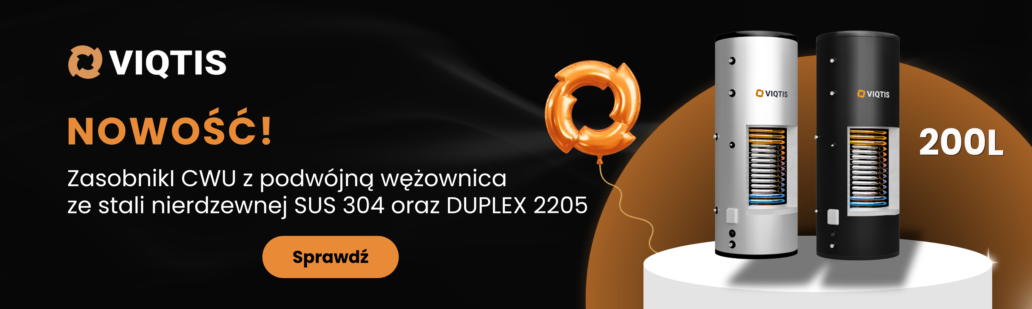 Zasobniki CWU ze stali nierdzewnej SUS304 i DUPLEX,dwie wężownice, 200L